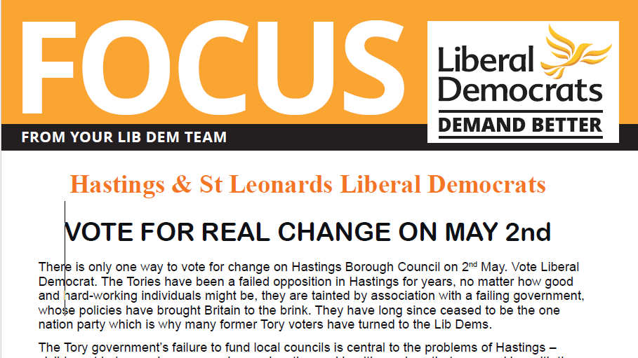 Focus Vote for real change on May 2nd Hastings and Rye Liberal